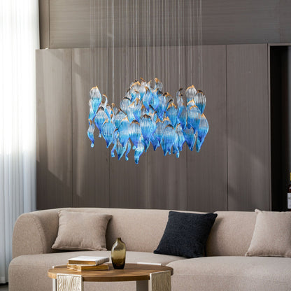 Ocean Drift Custom Blown Glass Chandelier with Adjustable Height & LED