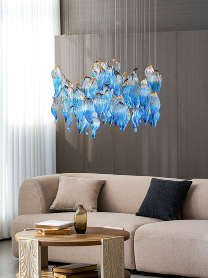 Ocean Drift Custom Blown Glass Chandelier with Adjustable Height & LED