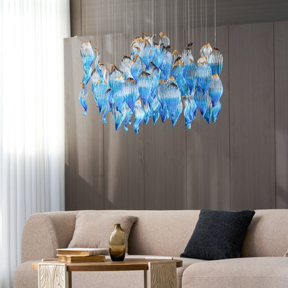 Ocean Drift Custom Blown Glass Chandelier with Adjustable Height & LED