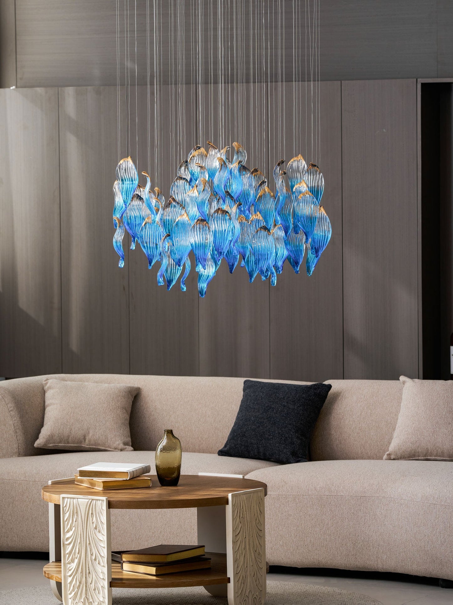 Ocean Drift Custom Blown Glass Chandelier with Adjustable Height & LED