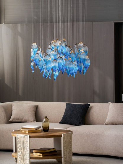 Ocean Drift Custom Blown Glass Chandelier with Adjustable Height & LED