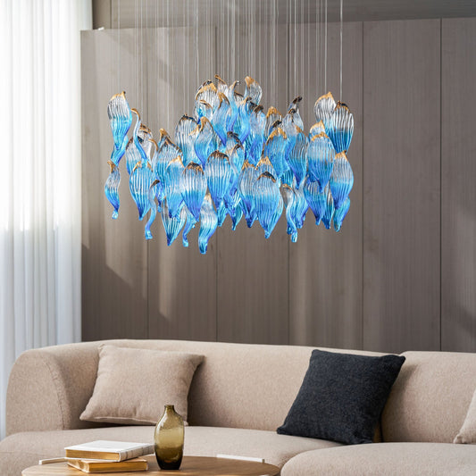 Ocean Drift Custom Blown Glass Chandelier with Adjustable Height & LED