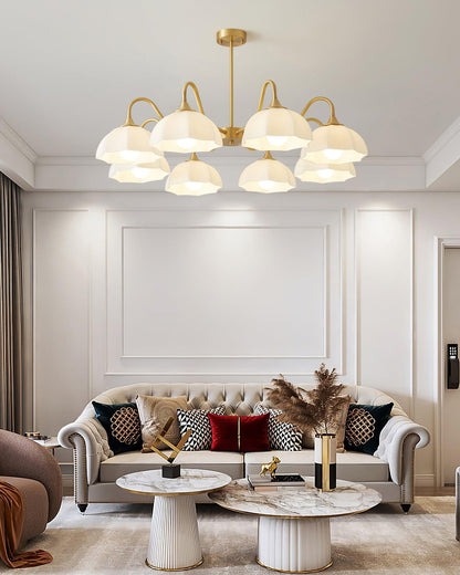 Octagonal Glass Bowl Chandelier - Elegant Design with Adjustable Heigh