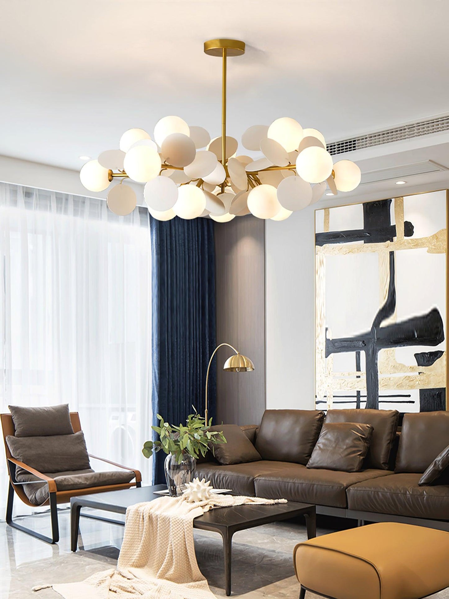 Elegant Off White Tree Chandelier with Adjustable Height and LED Light