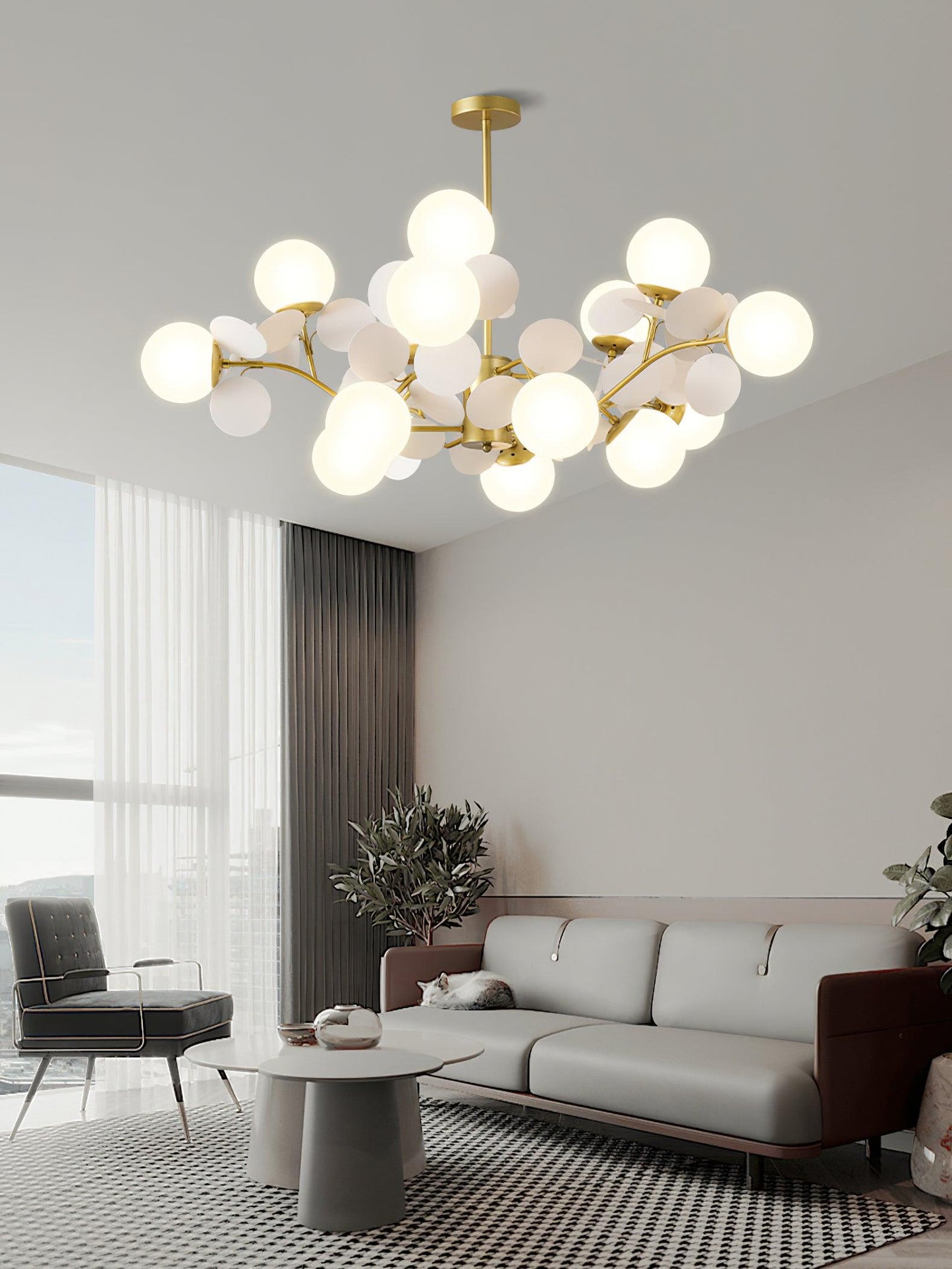 Elegant Off White Tree Chandelier with Adjustable Height and LED Light