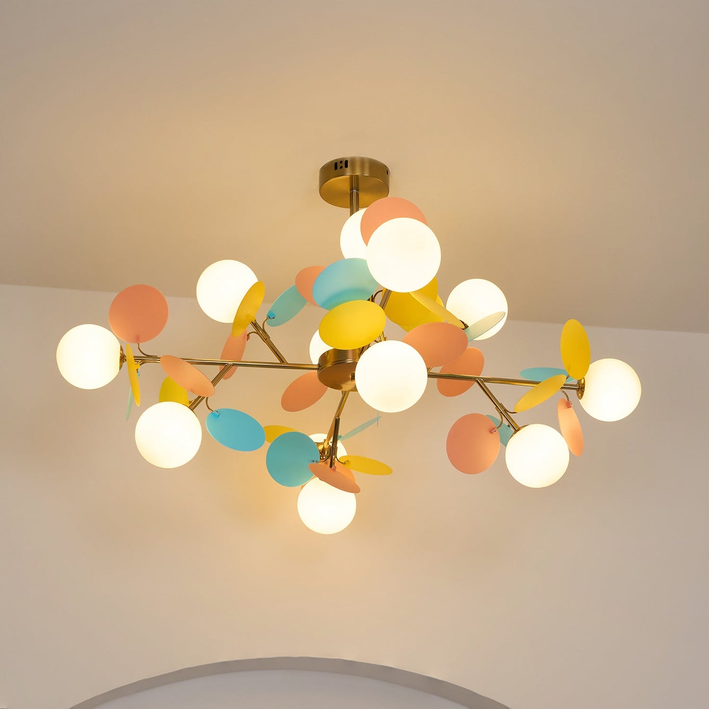 Elegant Off White Tree Chandelier with Adjustable Height and LED Light