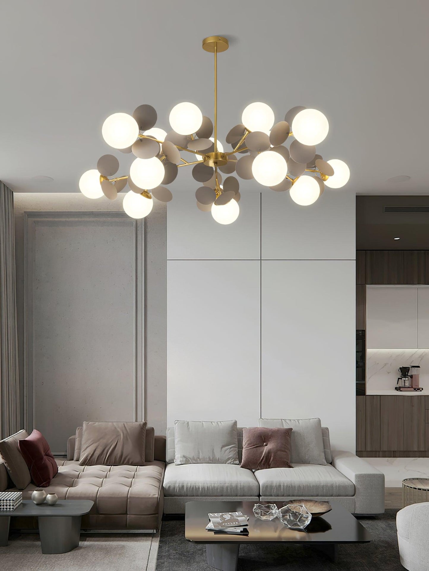 Elegant Off White Tree Chandelier with Adjustable Height and LED Light