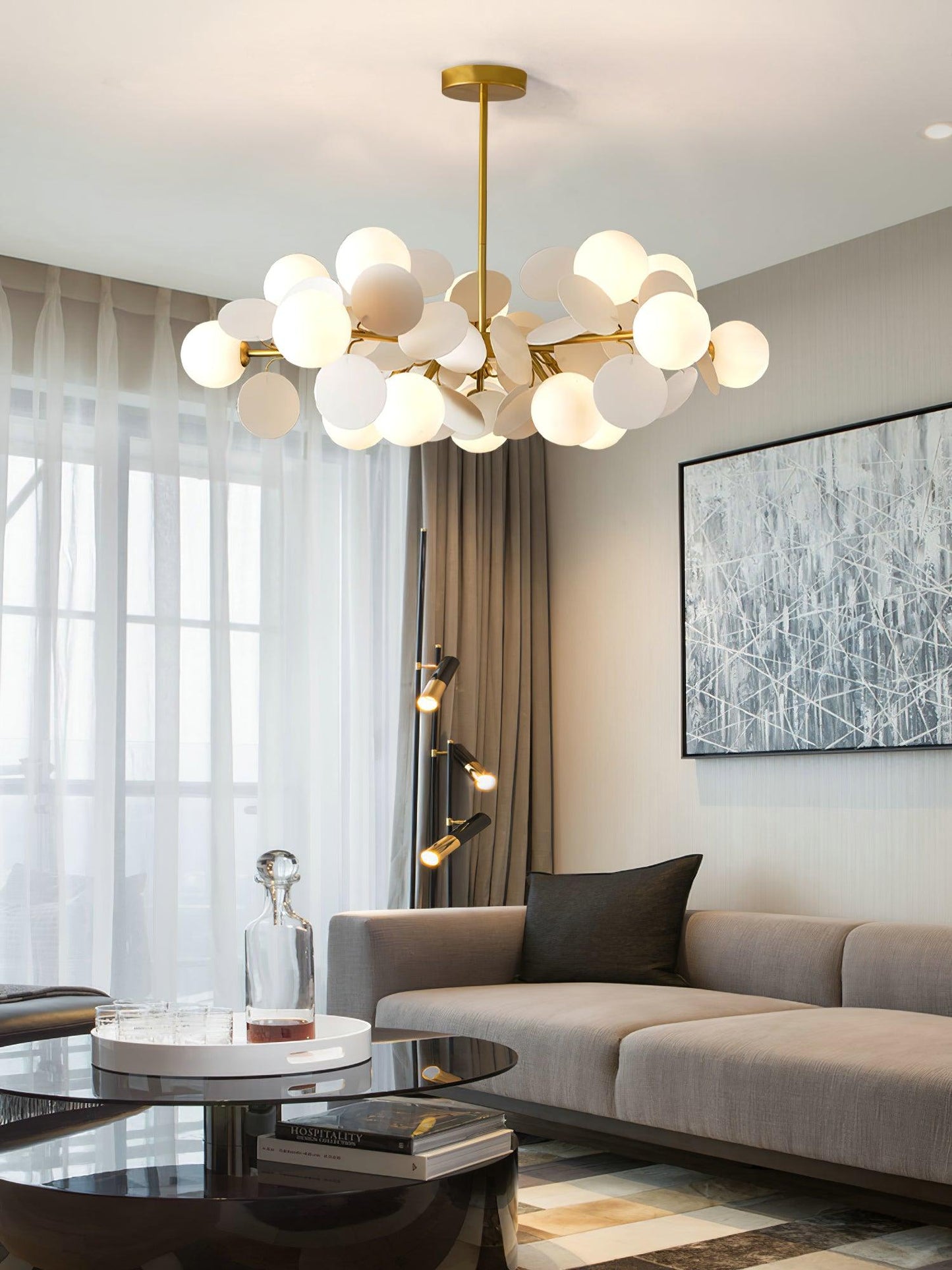 Elegant Off White Tree Chandelier with Adjustable Height and LED Light