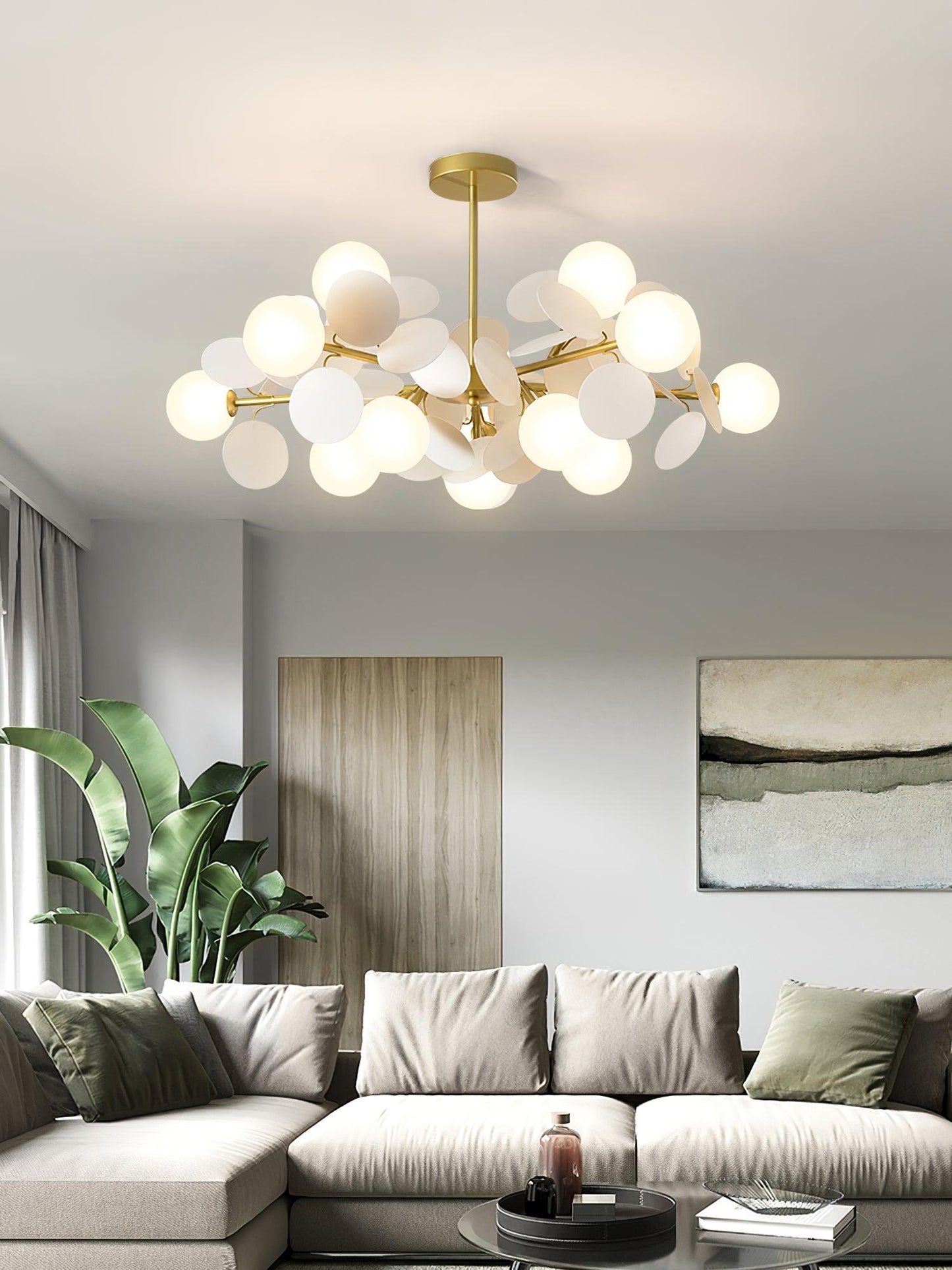 Elegant Off White Tree Chandelier with Adjustable Height and LED Light