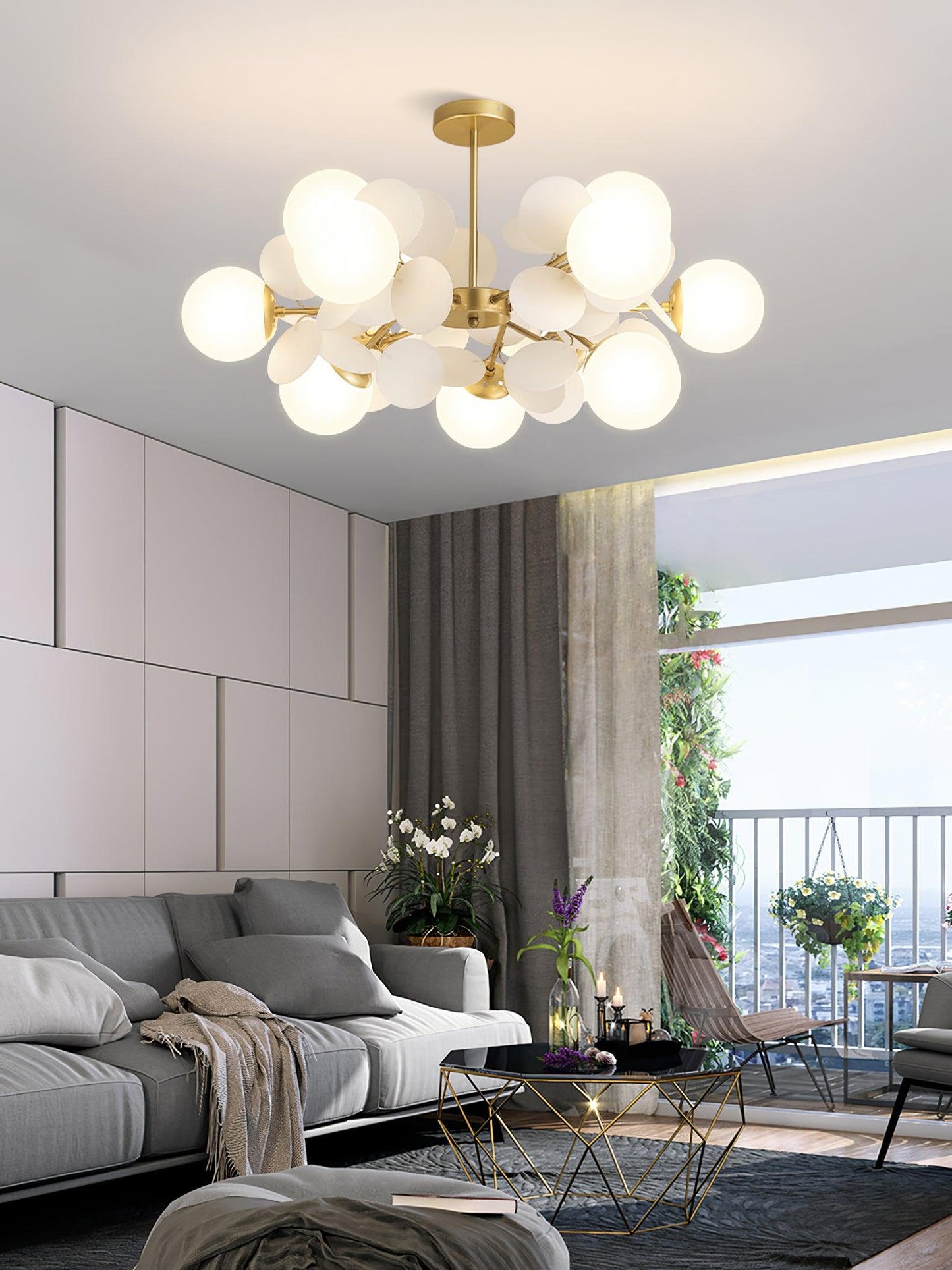Elegant Off White Tree Chandelier with Adjustable Height and LED Light