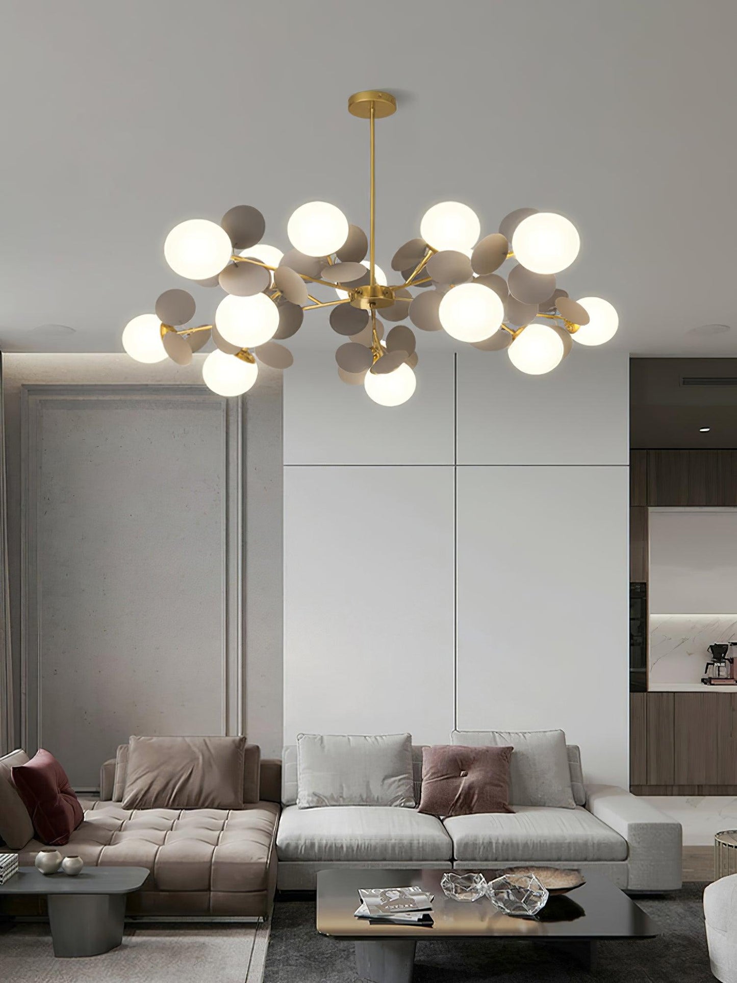 Elegant Off White Tree Chandelier with Adjustable Height and LED Light