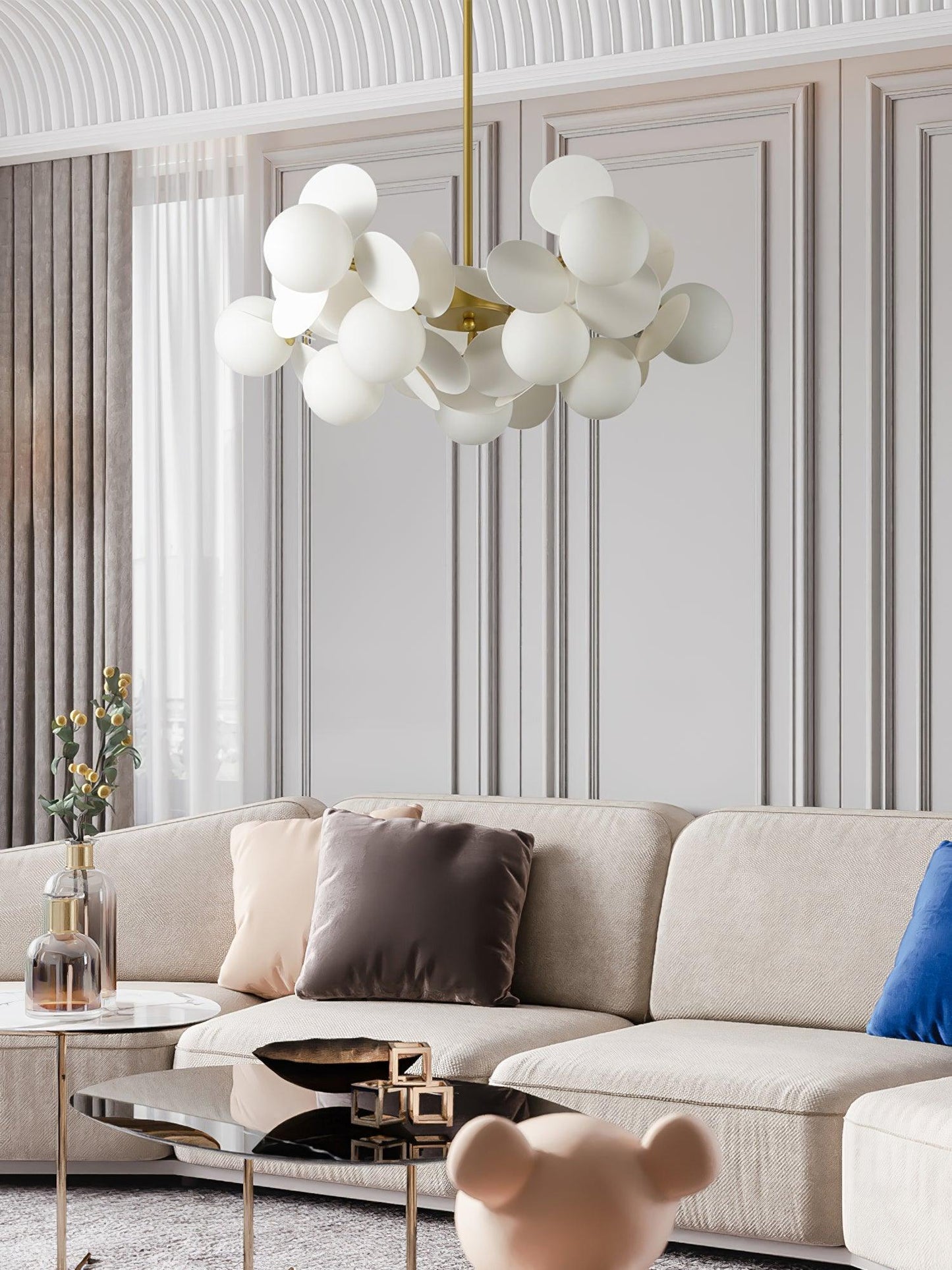 Elegant Off White Tree Chandelier with Adjustable Height and LED Light