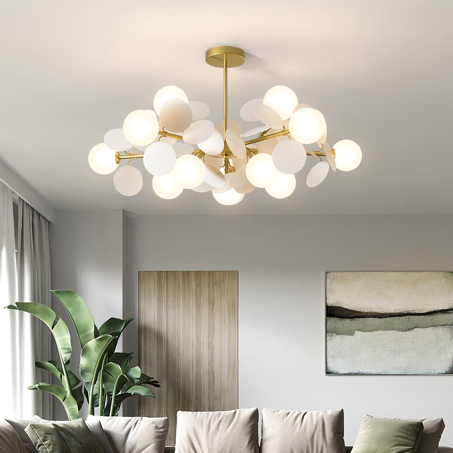 Elegant Off White Tree Chandelier with Adjustable Height and LED Light