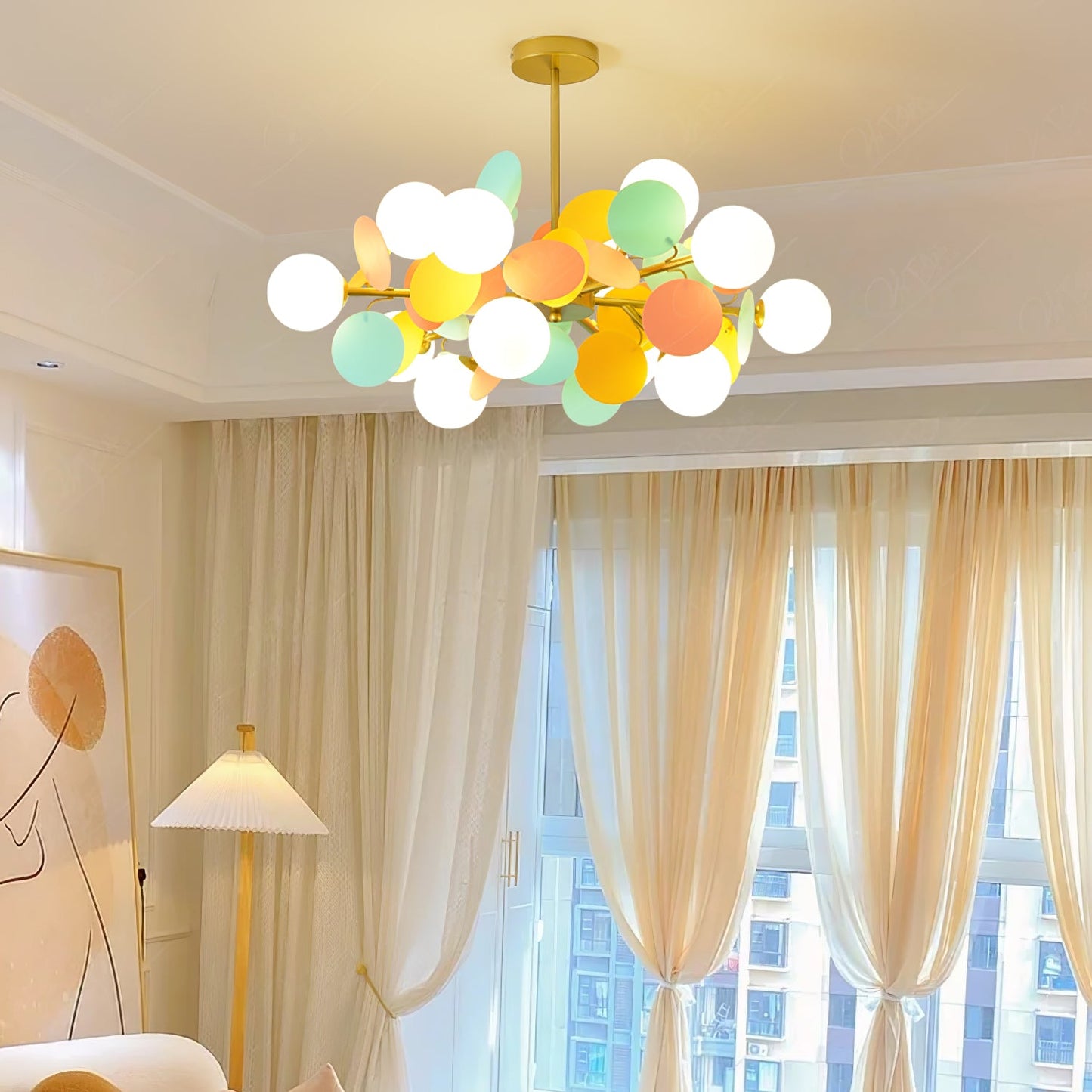 Elegant Off White Tree Chandelier with Adjustable Height and LED Light