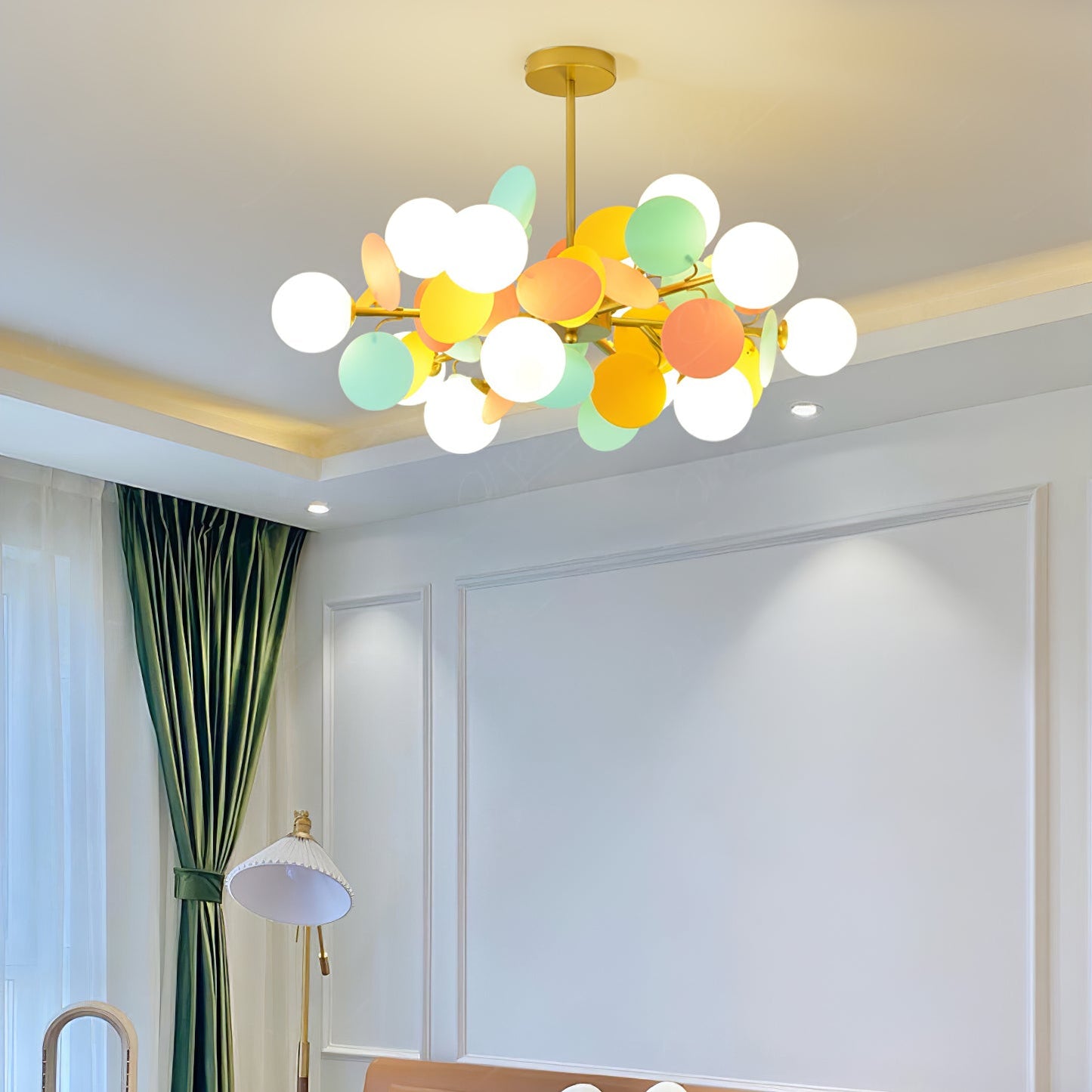 Elegant Off White Tree Chandelier with Adjustable Height and LED Light
