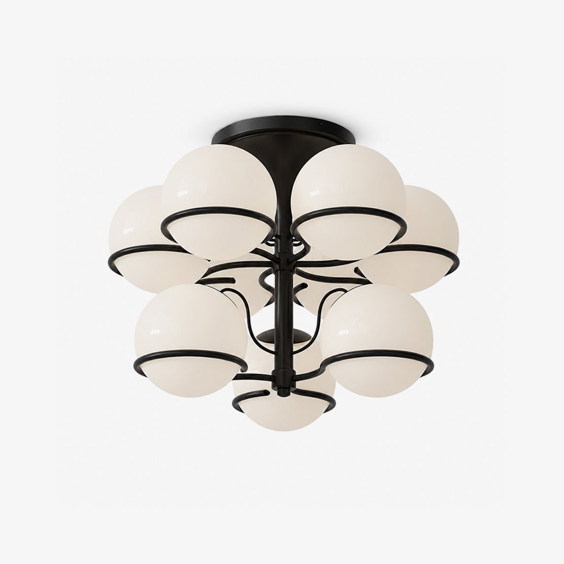 Elegant Opal Glass Globe Semiflush Chandelier with Adjustable Height &