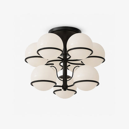 Elegant Opal Glass Globe Semiflush Chandelier with Adjustable Height &
