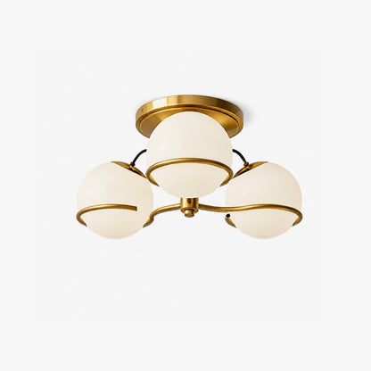 Elegant Opal Glass Globe Semiflush Chandelier with Adjustable Height &