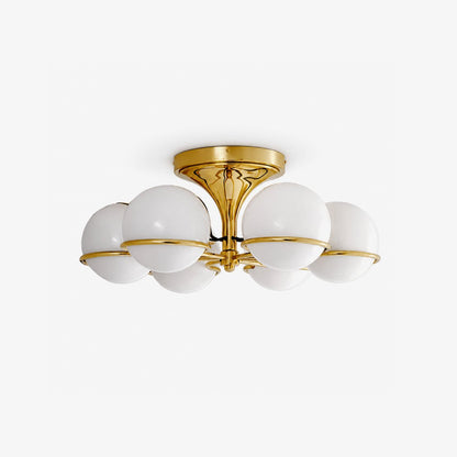 Elegant Opal Glass Globe Semiflush Chandelier with Adjustable Height &