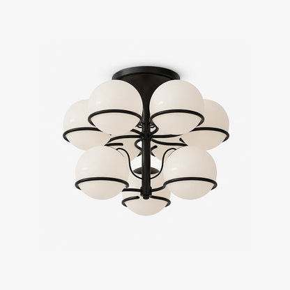 Elegant Opal Glass Globe Semiflush Chandelier with Adjustable Height &