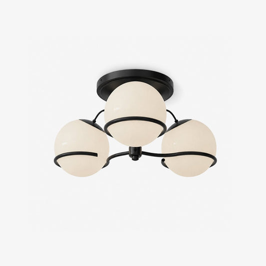 Elegant Opal Glass Globe Semiflush Chandelier with Adjustable Height &