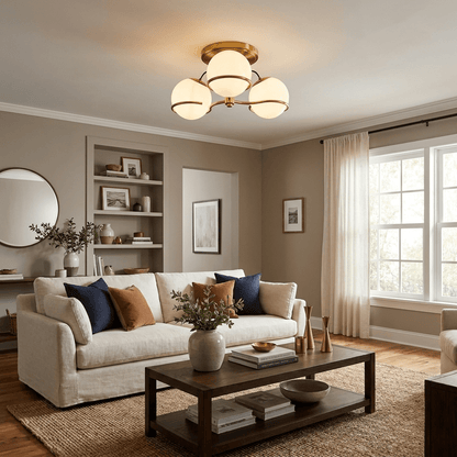 Elegant Opal Glass Globe Semiflush Chandelier with Adjustable Height &