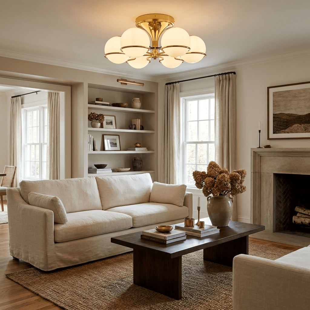 Elegant Opal Glass Globe Semiflush Chandelier with Adjustable Height &