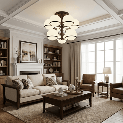 Elegant Opal Glass Globe Semiflush Chandelier with Adjustable Height &