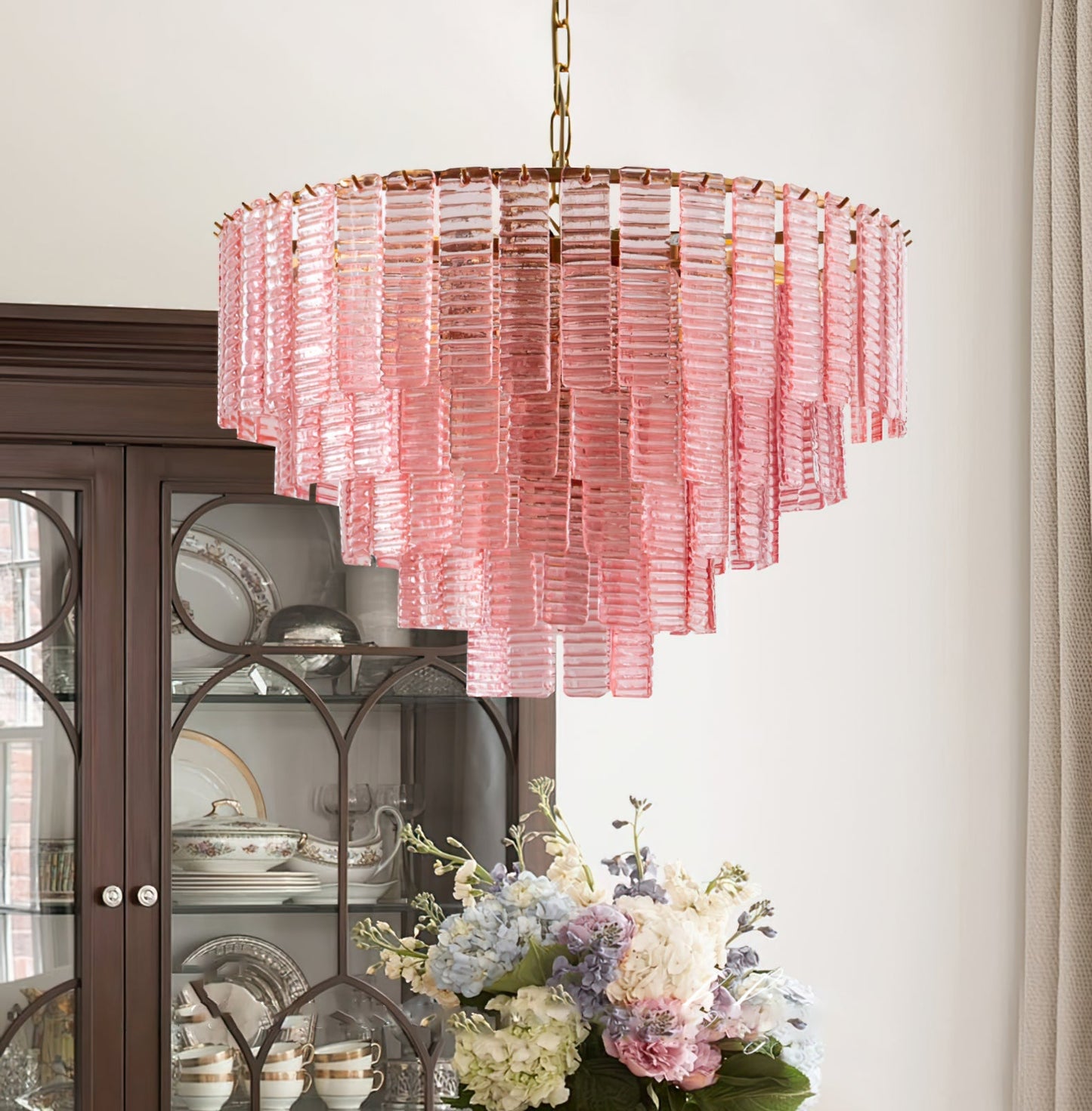 Opalora Pink Glass Chandelier - Elegant Design with Adjustable Height