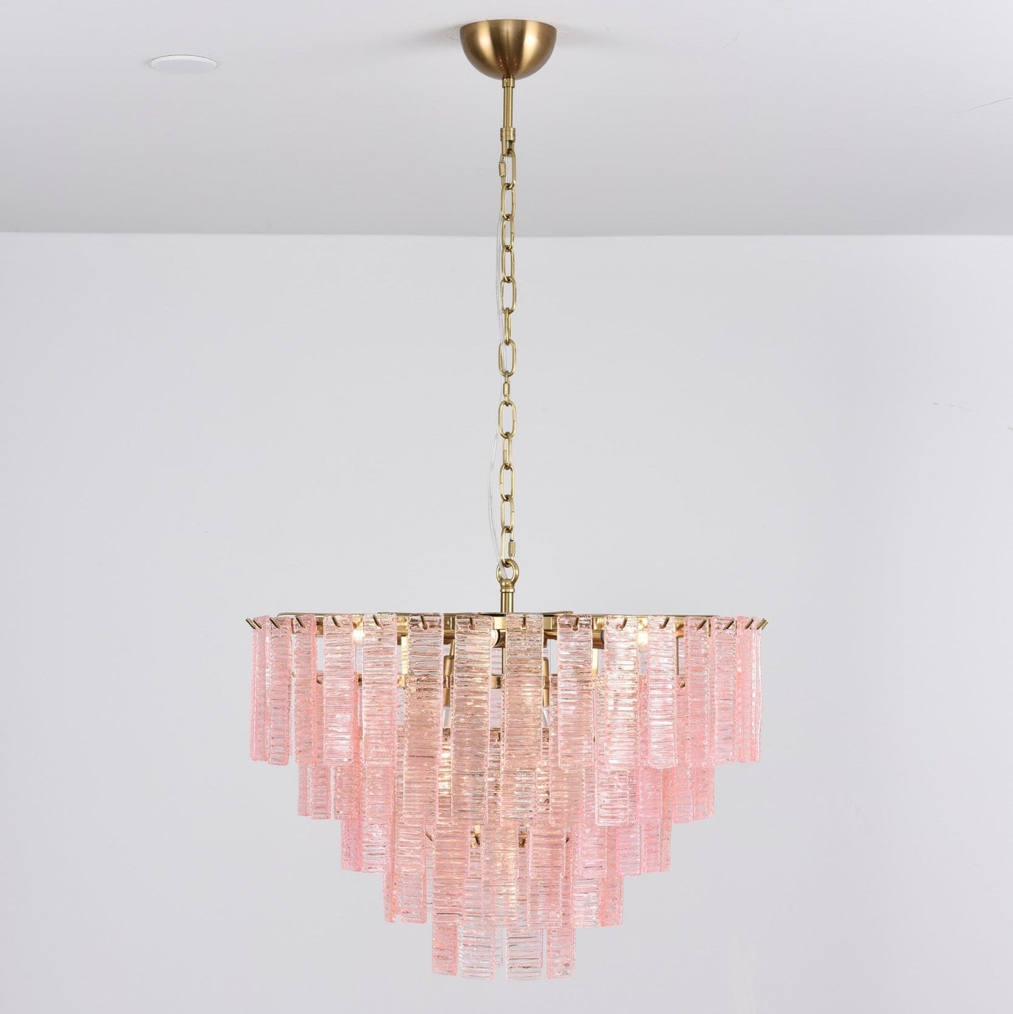 Opalora Pink Glass Chandelier - Elegant Design with Adjustable Height