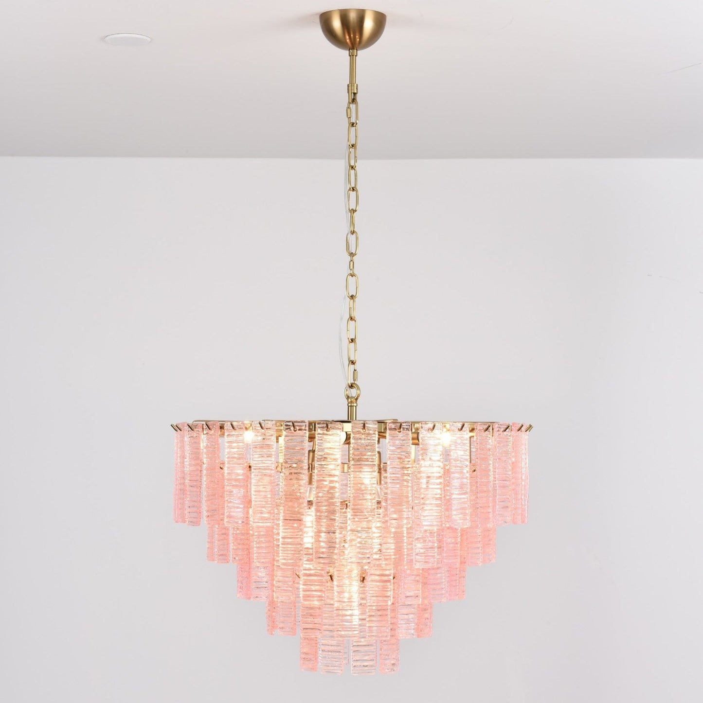Opalora Pink Glass Chandelier - Elegant Design with Adjustable Height