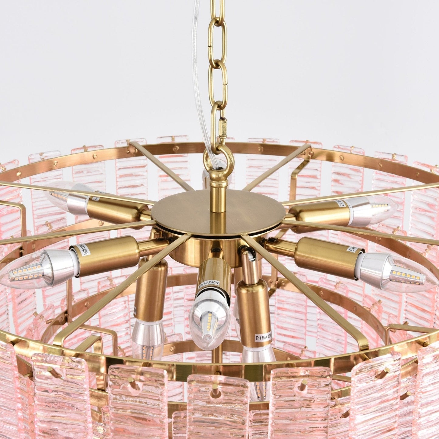 Opalora Pink Glass Chandelier - Elegant Design with Adjustable Height