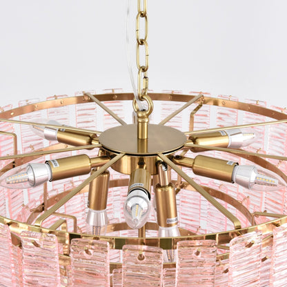 Opalora Pink Glass Chandelier - Elegant Design with Adjustable Height