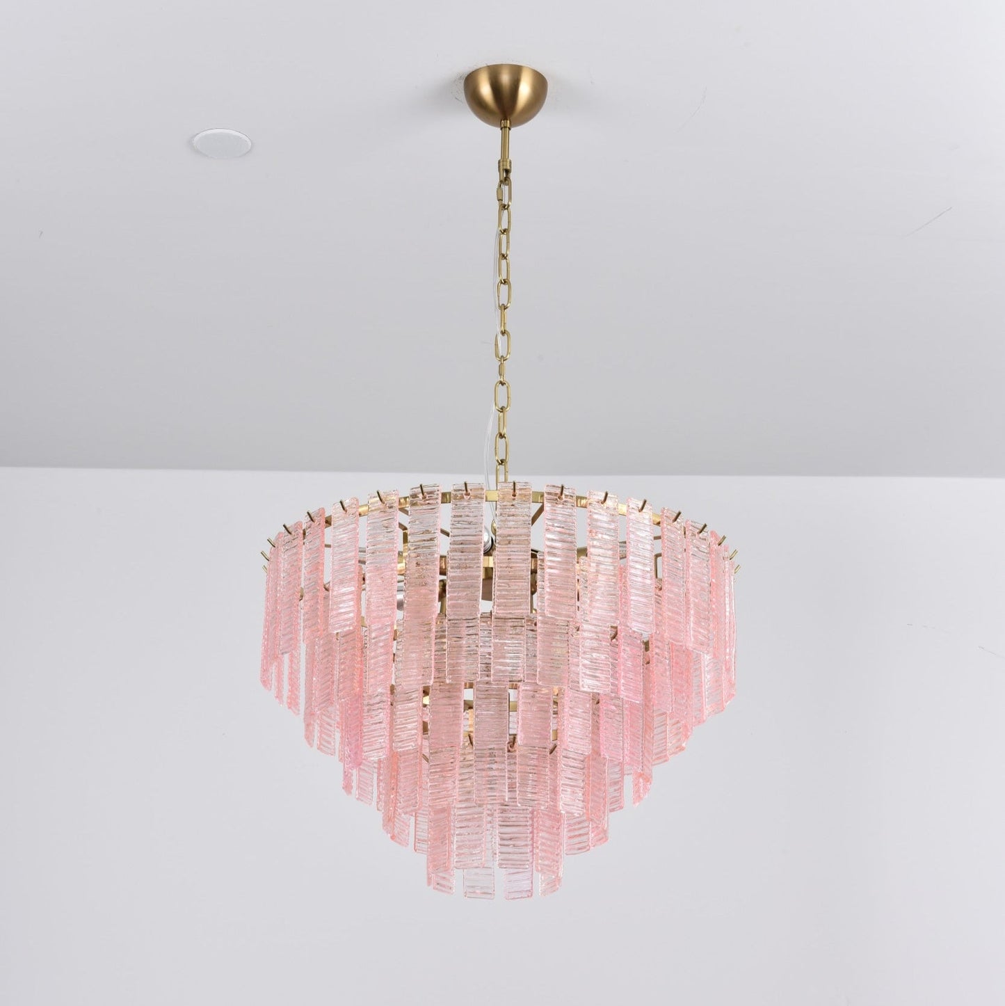 Opalora Pink Glass Chandelier - Elegant Design with Adjustable Height