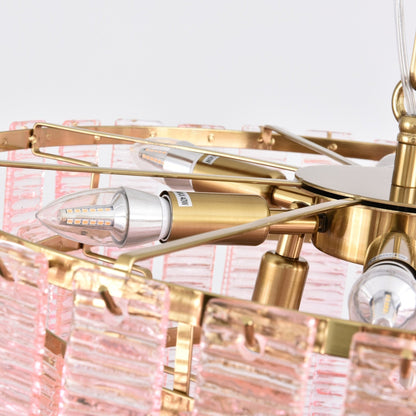 Opalora Pink Glass Chandelier - Elegant Design with Adjustable Height