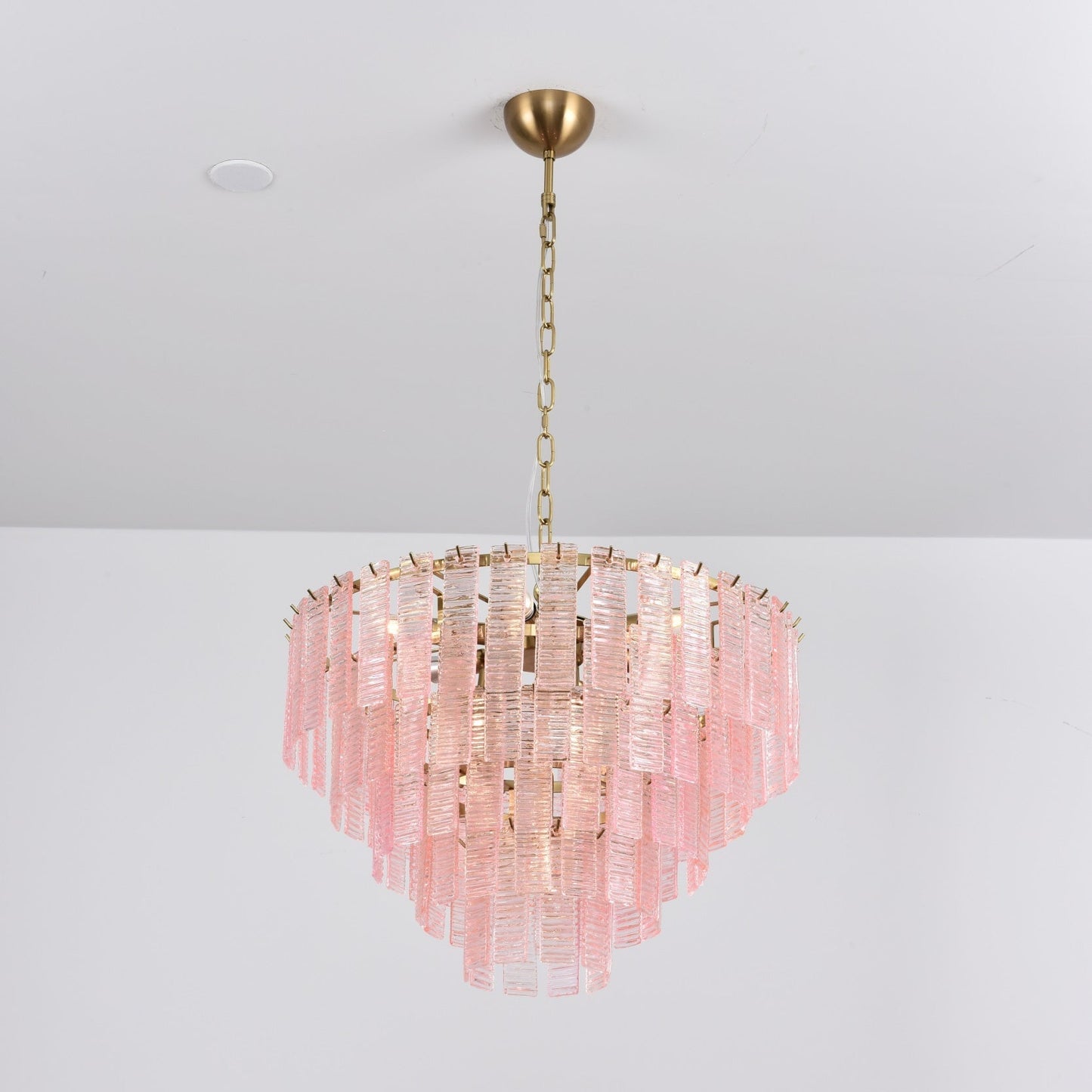 Opalora Pink Glass Chandelier - Elegant Design with Adjustable Height