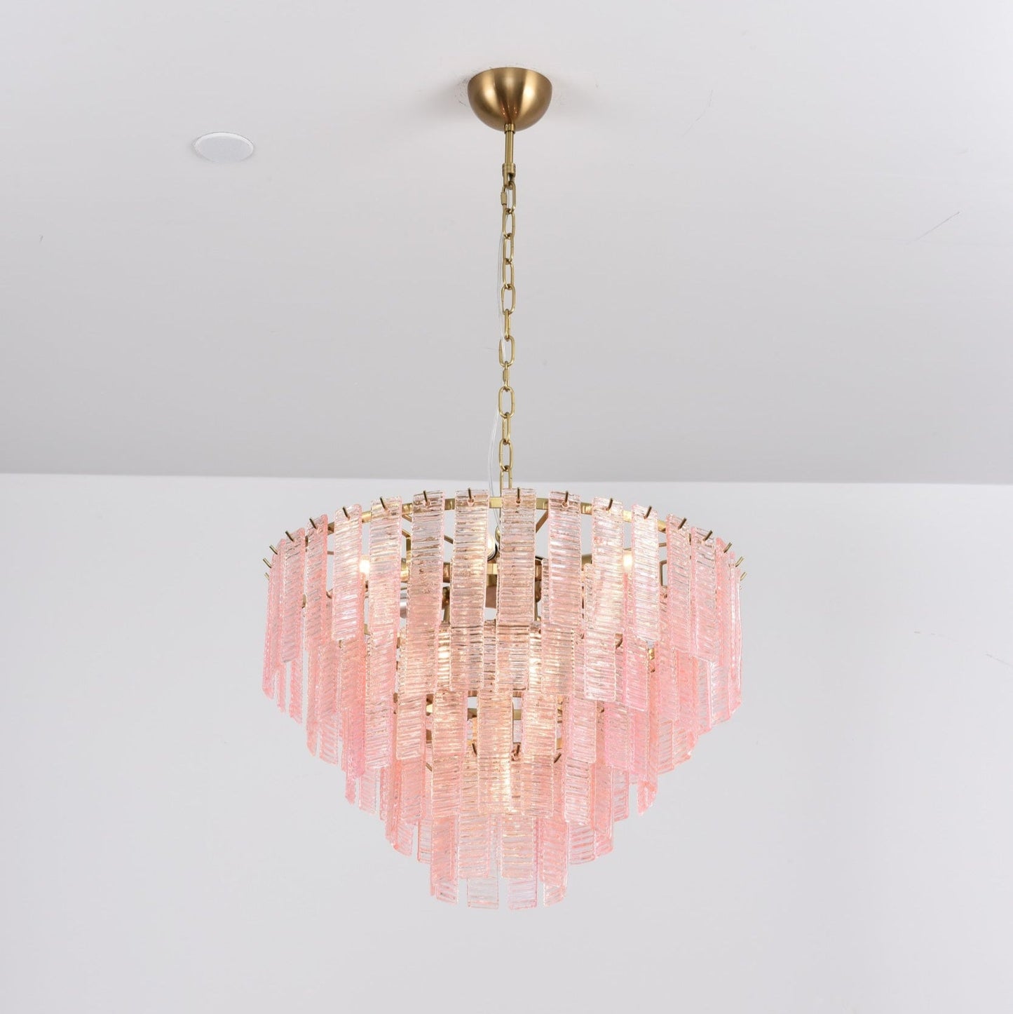 Opalora Pink Glass Chandelier - Elegant Design with Adjustable Height