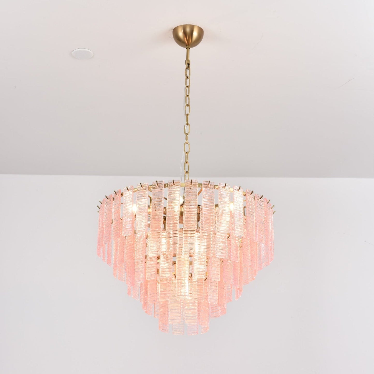 Opalora Pink Glass Chandelier - Elegant Design with Adjustable Height