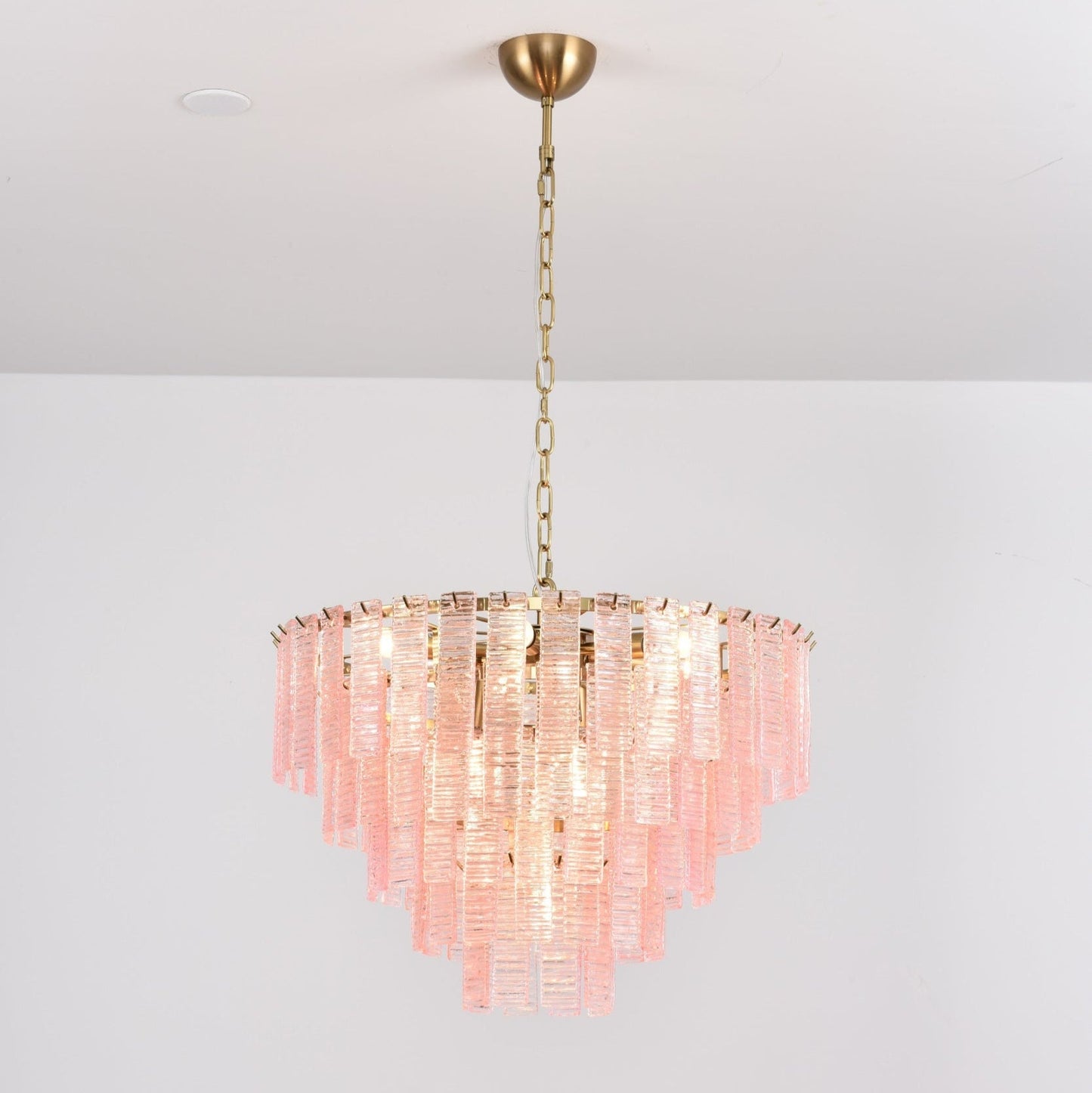 Opalora Pink Glass Chandelier - Elegant Design with Adjustable Height