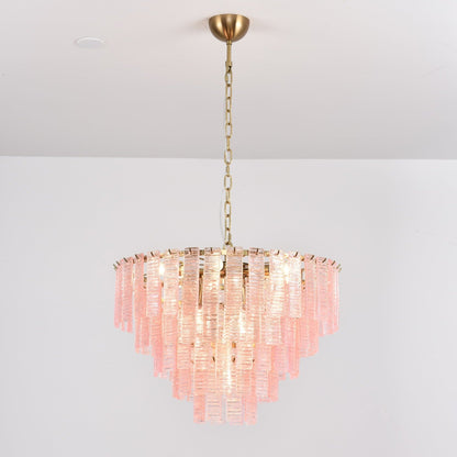Opalora Pink Glass Chandelier - Elegant Design with Adjustable Height