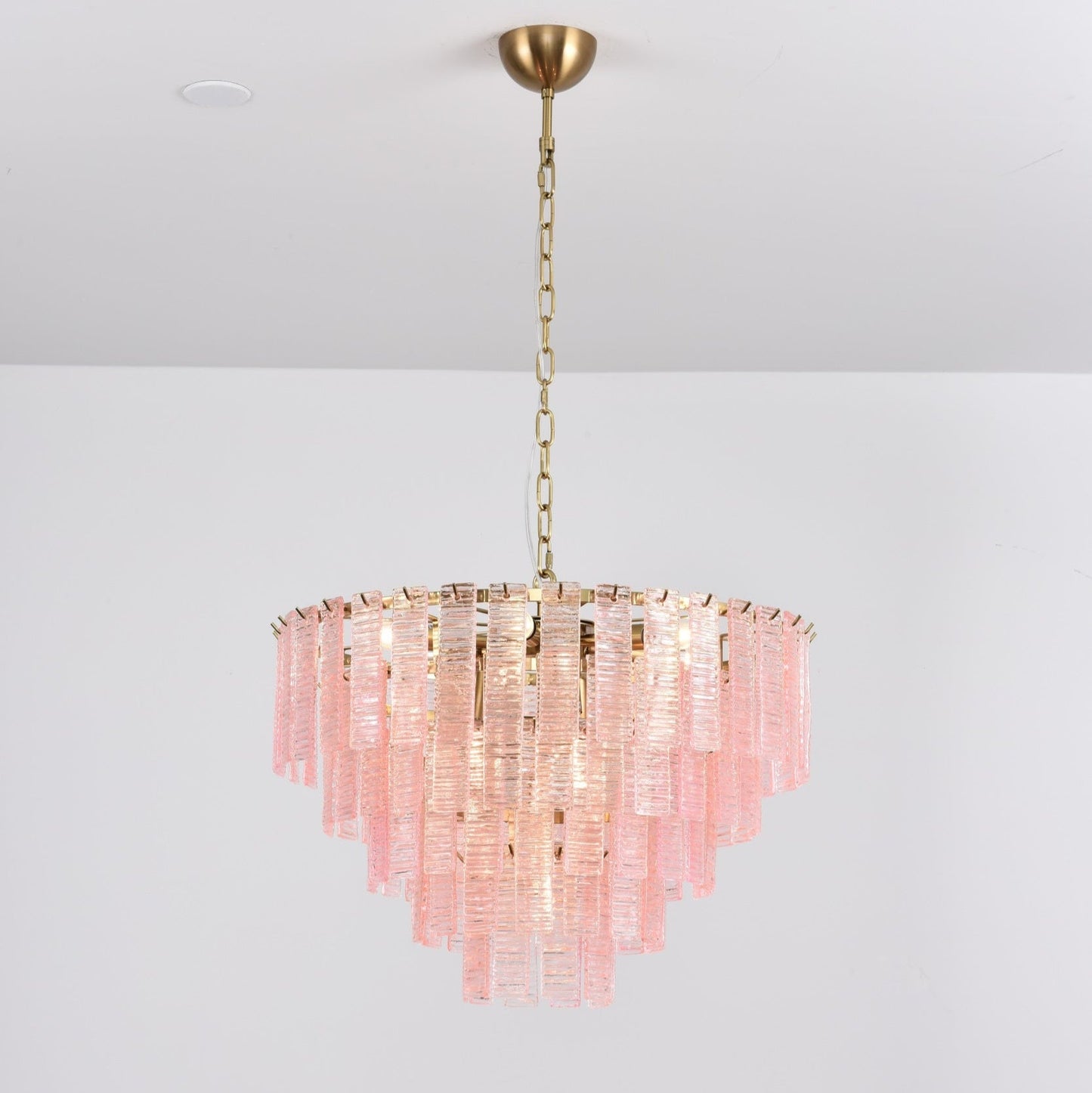Opalora Pink Glass Chandelier - Elegant Design with Adjustable Height