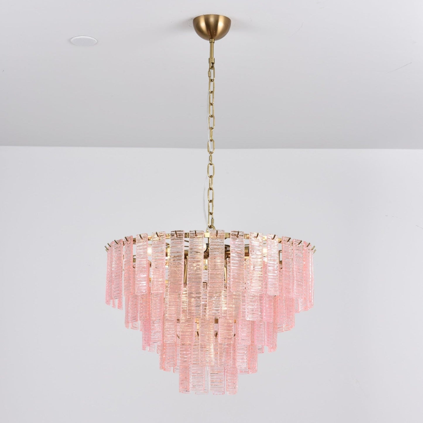 Opalora Pink Glass Chandelier - Elegant Design with Adjustable Height