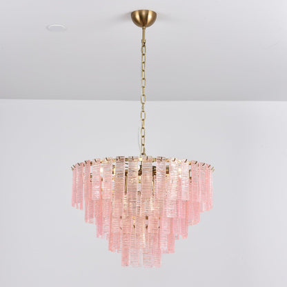 Opalora Pink Glass Chandelier - Elegant Design with Adjustable Height