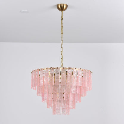 Opalora Pink Glass Chandelier - Elegant Design with Adjustable Height