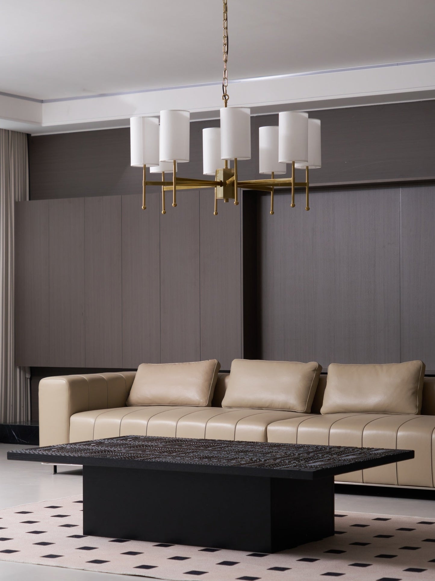 Brass Chandelier with Adjustable Height and Elegant Crystal Accents