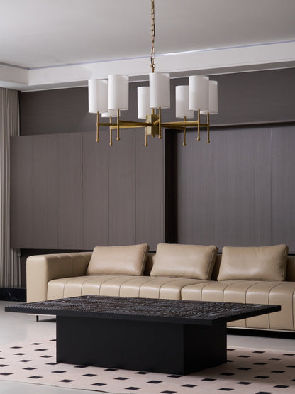 Brass Chandelier with Adjustable Height and Elegant Crystal Accents