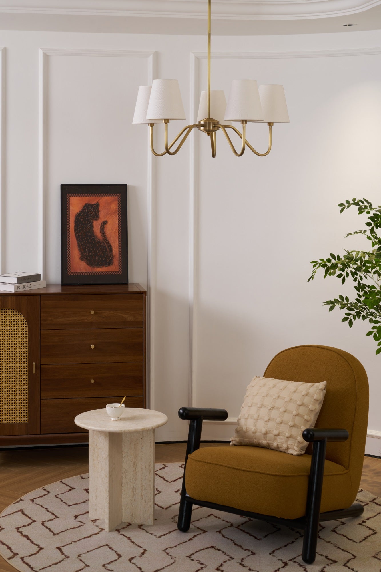 Opaluxe Brass Chandelier - Elegant Design with Adjustable Height & LED
