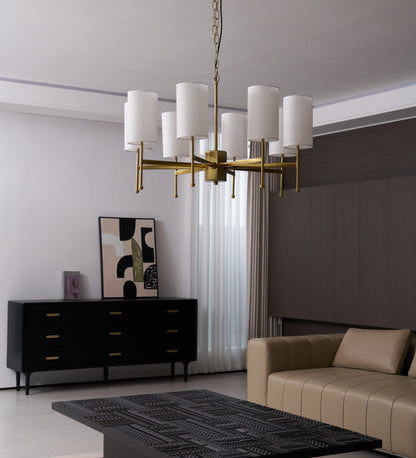 Brass Chandelier with Adjustable Height and Elegant Crystal Accents