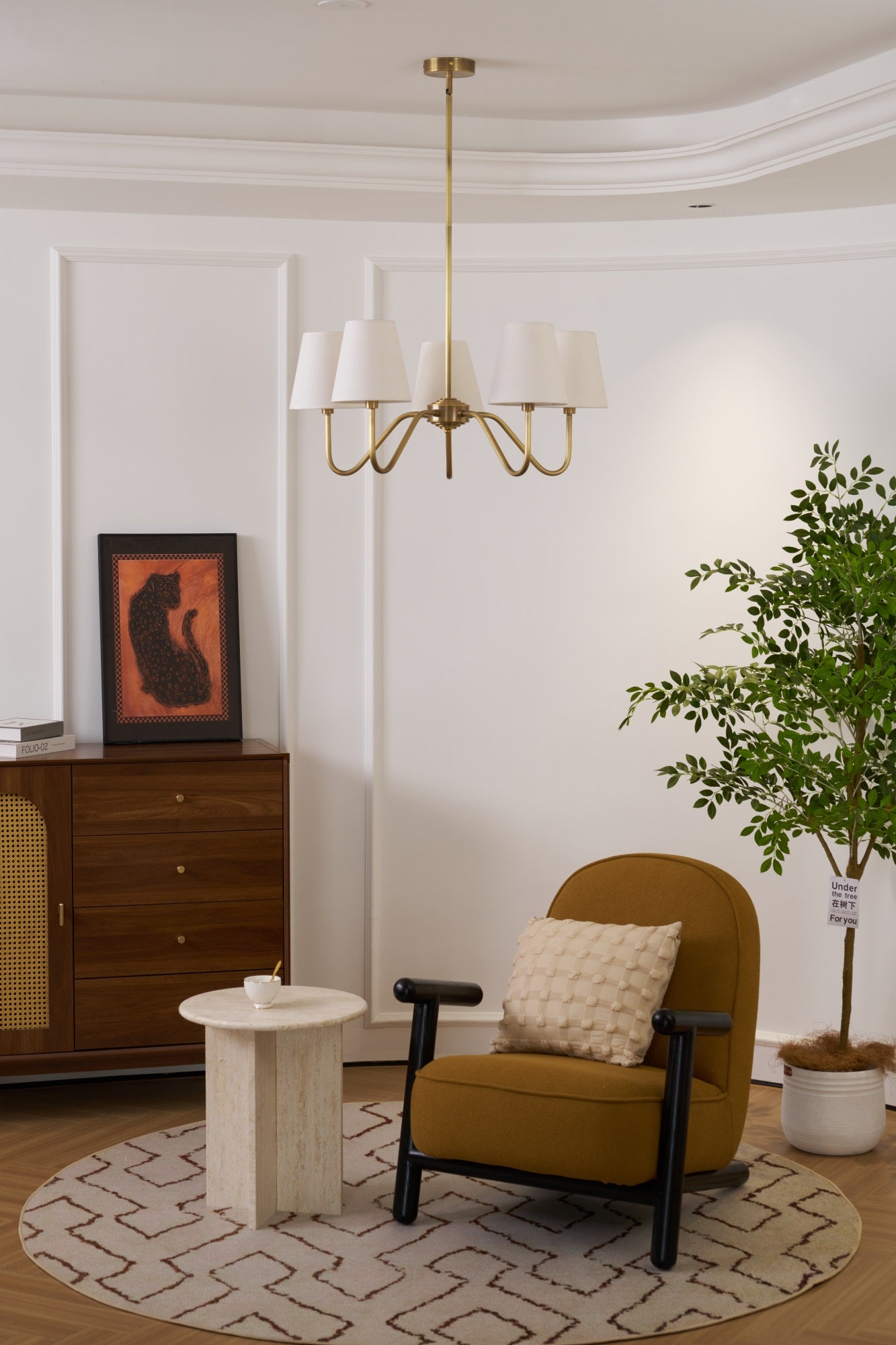 Opaluxe Brass Chandelier - Elegant Design with Adjustable Height & LED