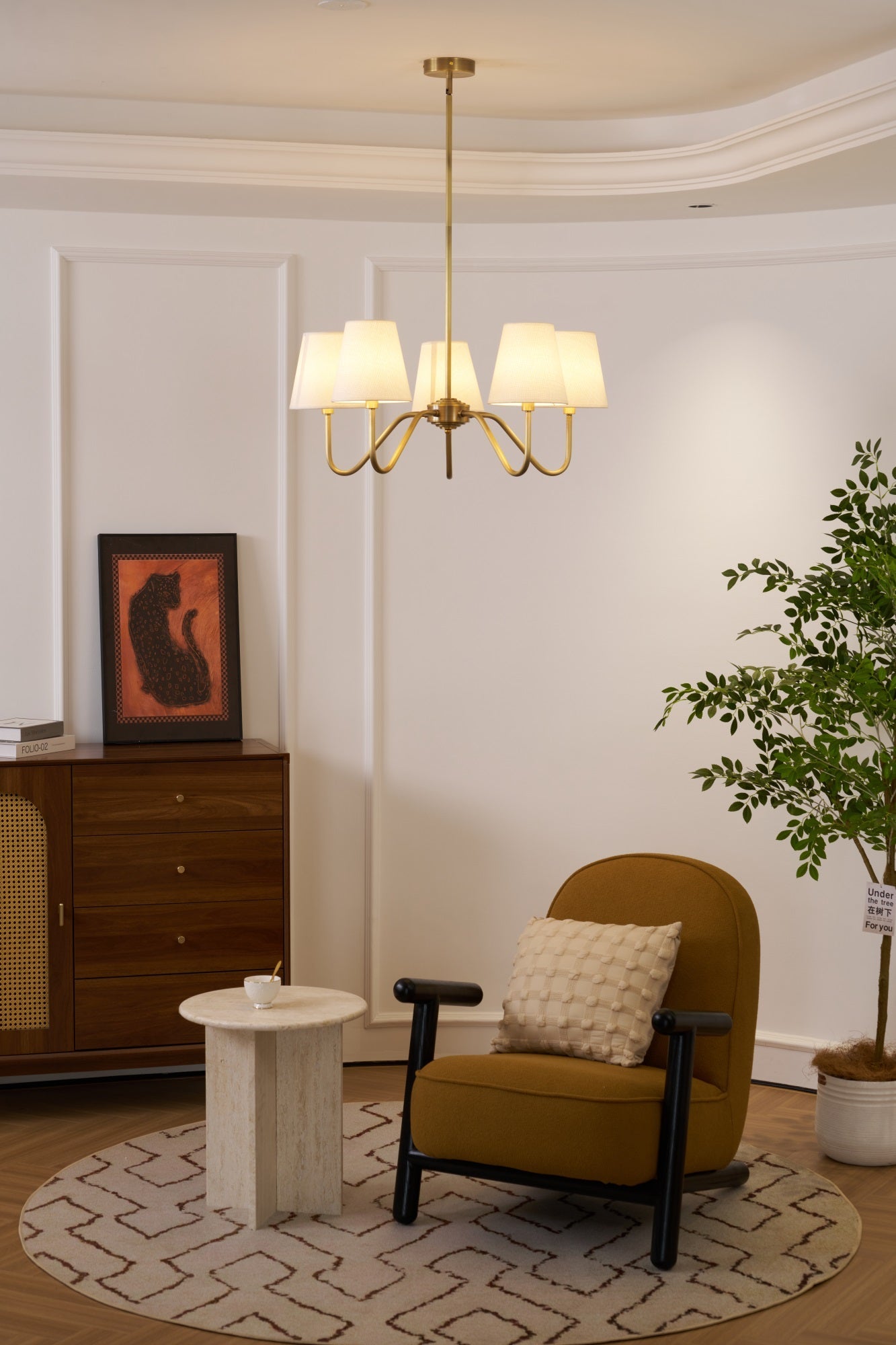 Opaluxe Brass Chandelier - Elegant Design with Adjustable Height & LED
